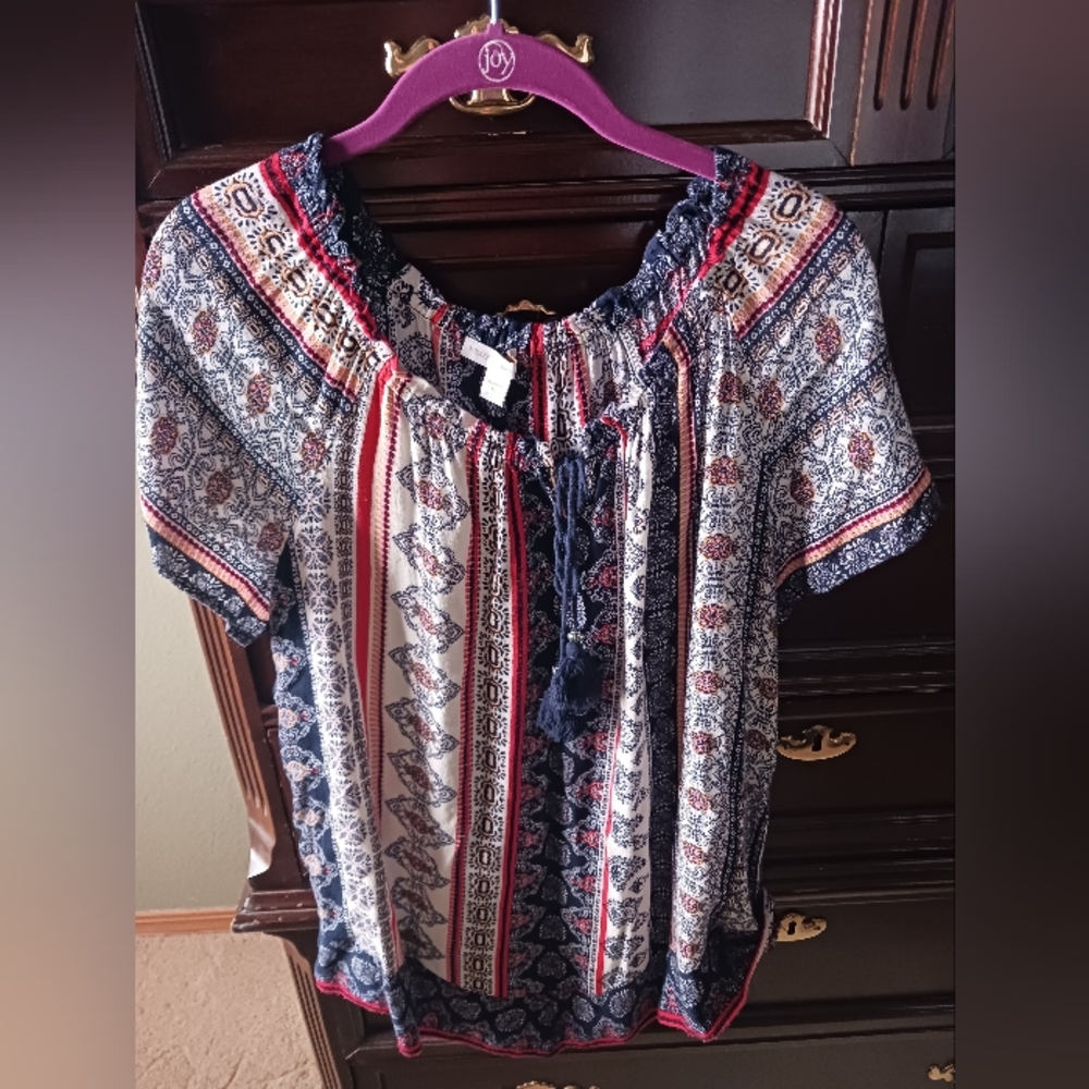 Bohemian Navy and Red Women's Blouse